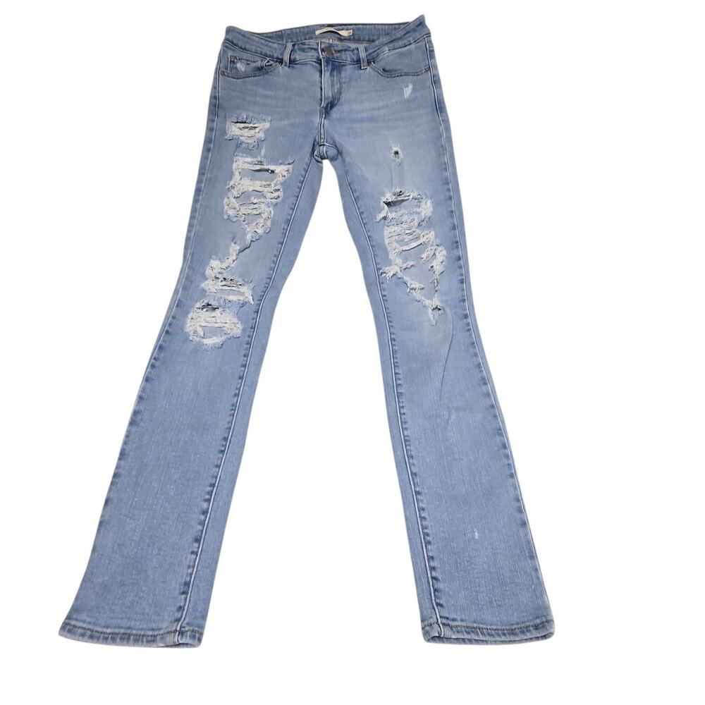 Levi's 711 Distressed Skinny Jeans Size 26 Waist Light Wash Blue